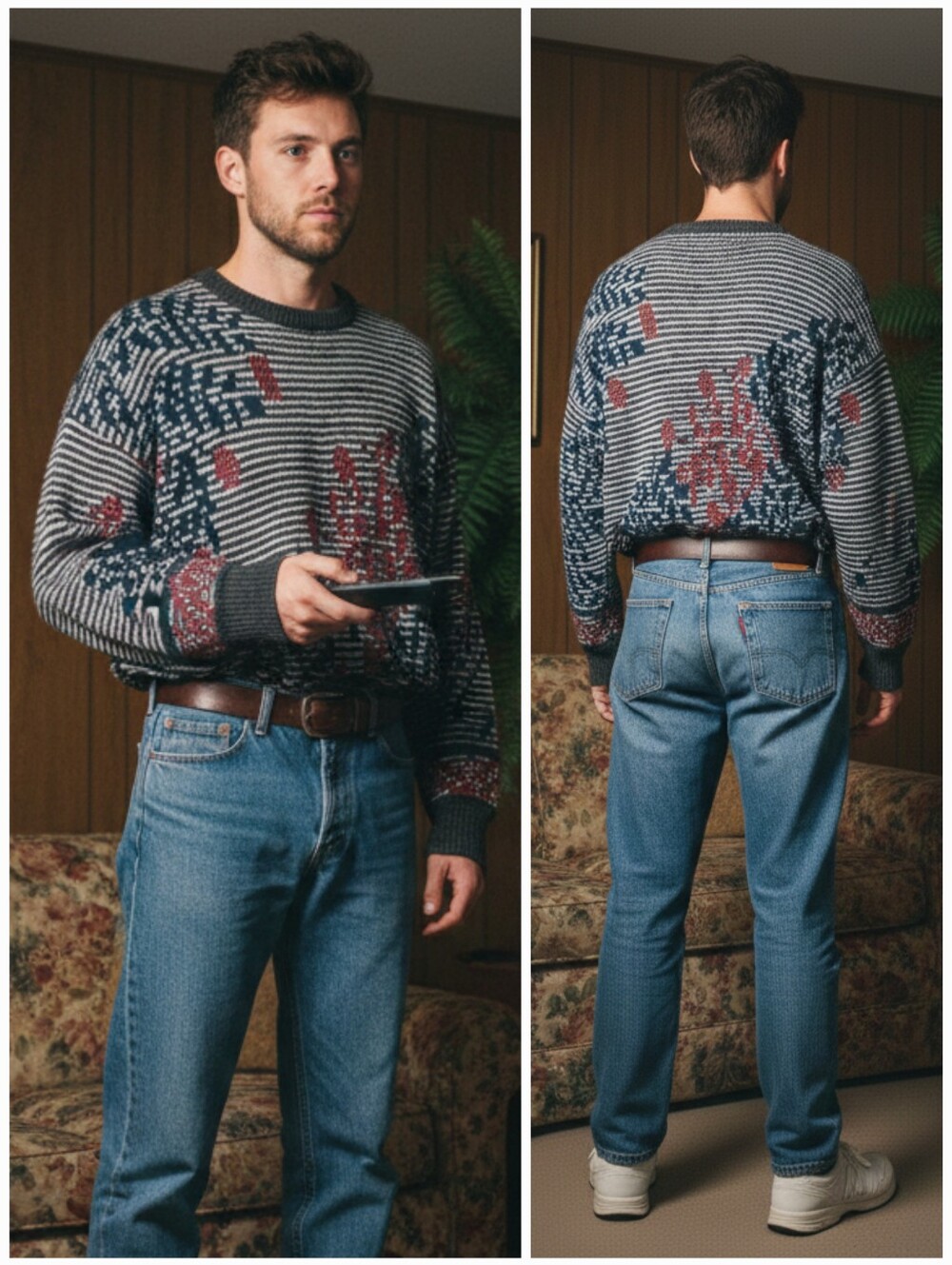 Manto M Vintage 90s Abtract Geometric Dadcore Cabincore Wool Blend Knit Sweater
